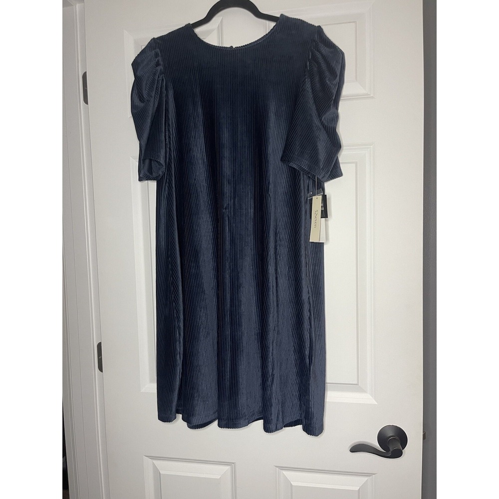 52seven Velvet Ribbed Midi Shift Dress  Blue Xl Nwt Msrp 74.00